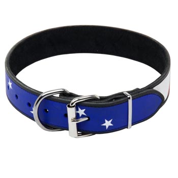 Samoyed Leather Collar With American  Flag Painting