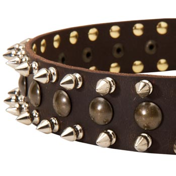 Samoyed Leather Collar with Hand Set Spikes  And Studs