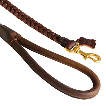 Braided Leather Samoyed Leash with Brass Snap Hook