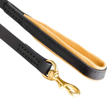 Leather Leash for Samoyed with Nappa Padding on Handle